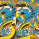 Shortsl. Psychedelic Flowers creme, blue, yellow, black