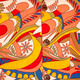 Shortsl. Psychedelic Flowers creme, blue, red, old-rose