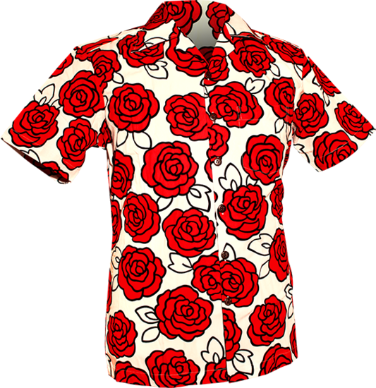 Shortsl. Outlined Roses creme-red